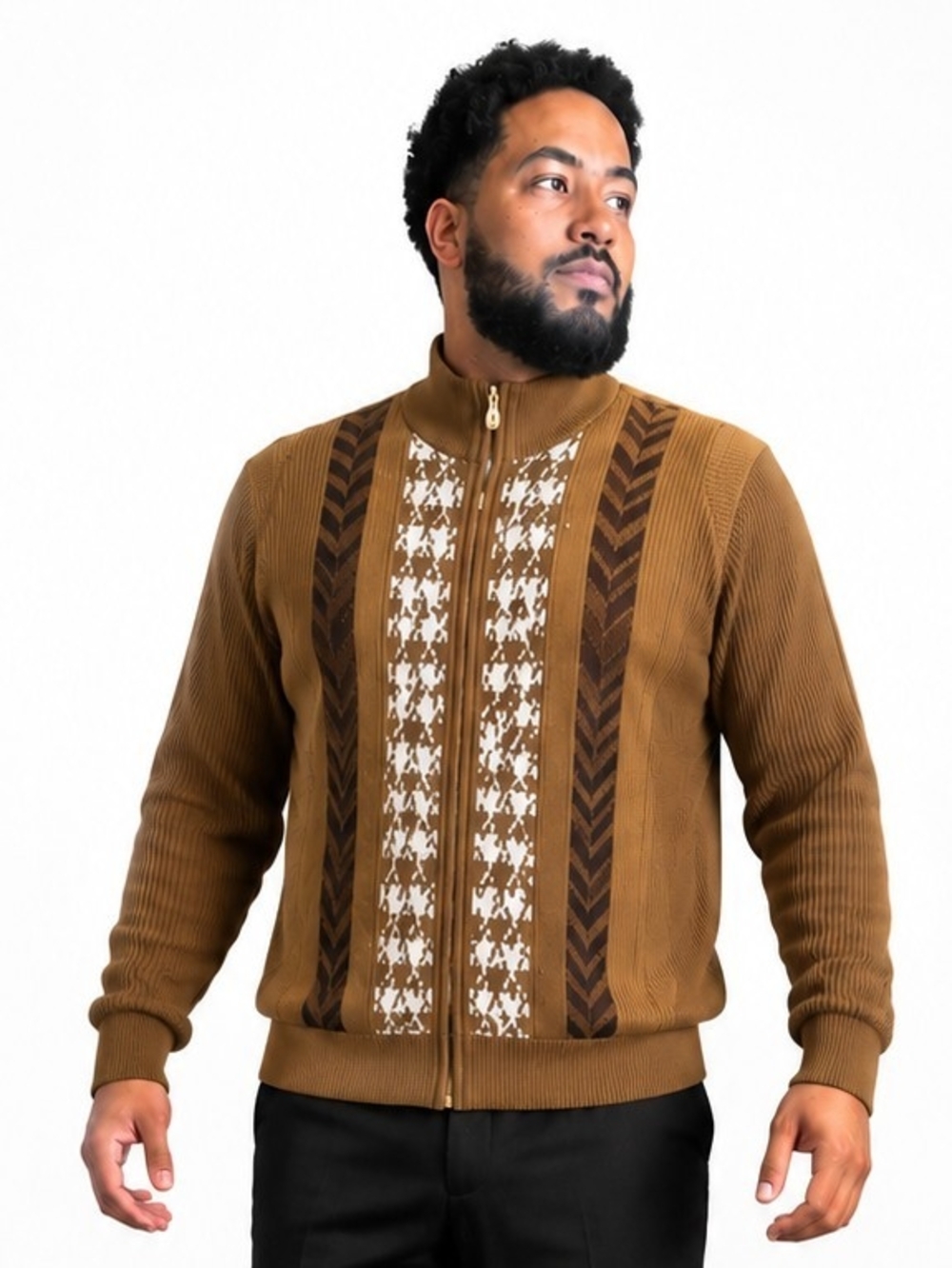 Men's Stacy Adams Zip-Up Knit Sweater Jacket - Brown New With Tags Size Medium